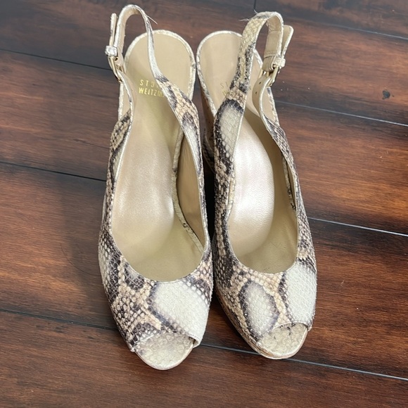 Stuart Weitzman Snake Embossed Leather Sling Back Wedge Heeled Sandals size 11 - Picture 3 of 13